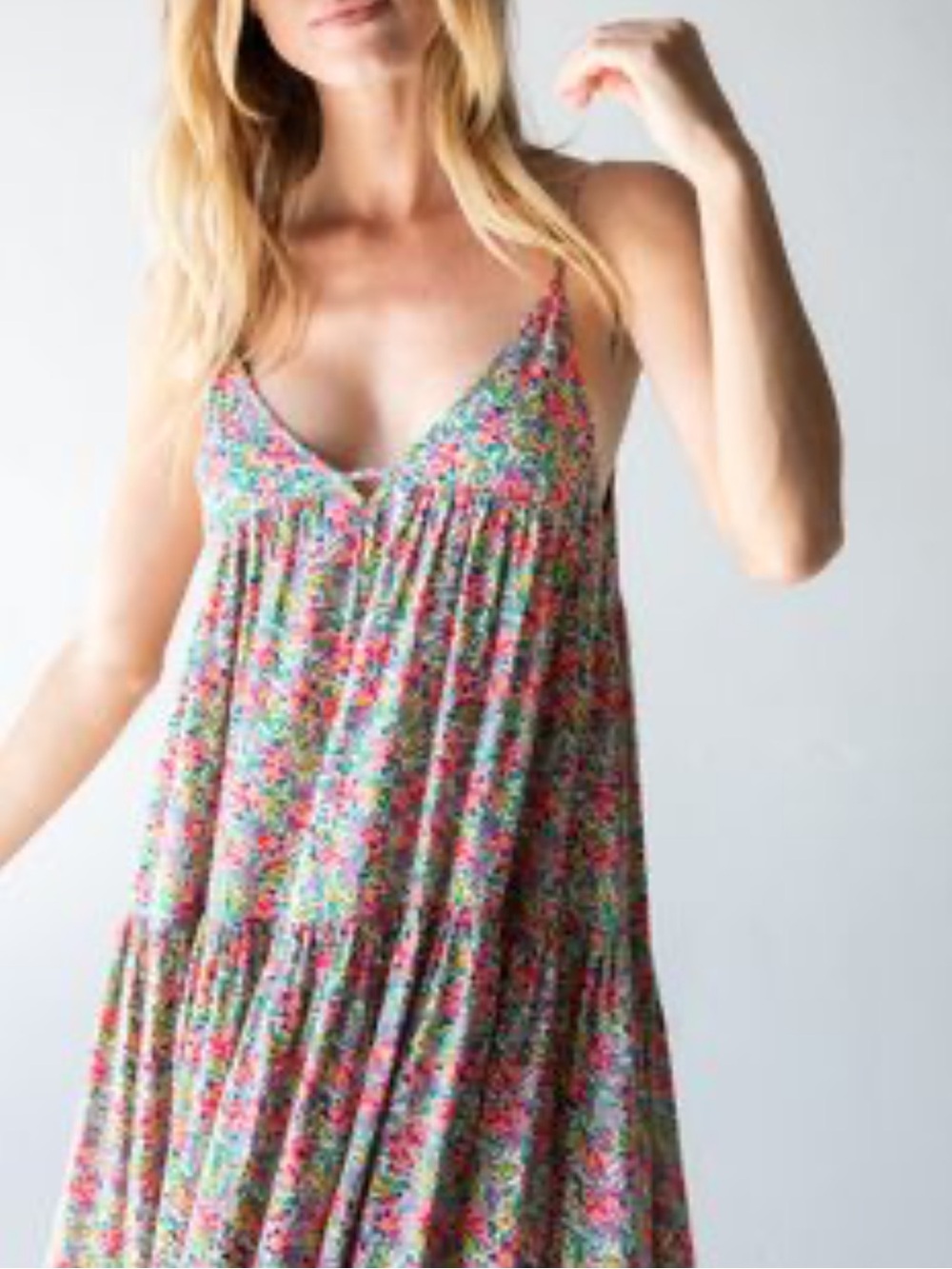 Natural Life Floral Tiered Mini Dress/Longline Camisole Multicolor Bohemian-M